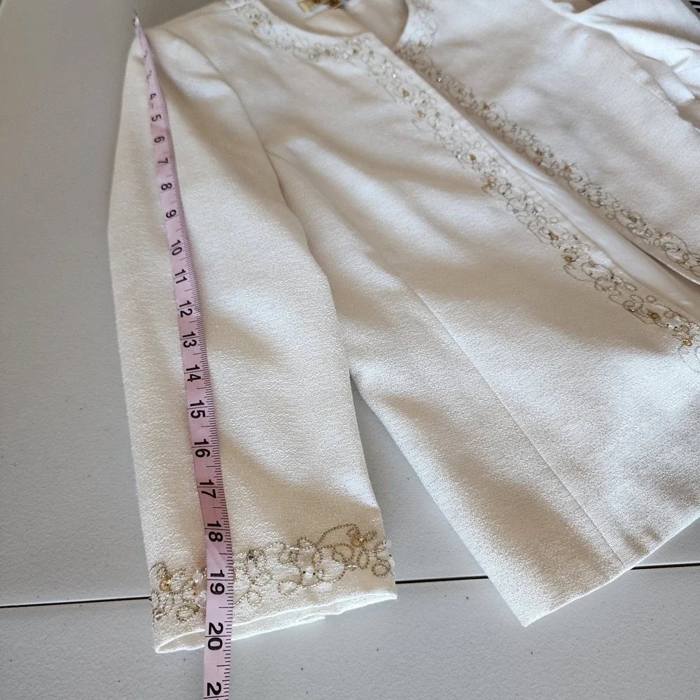Vintage Kasper 3pc Skirt Suit Womens 10 Cream Jacket Shell Skirt Beading Wedding
